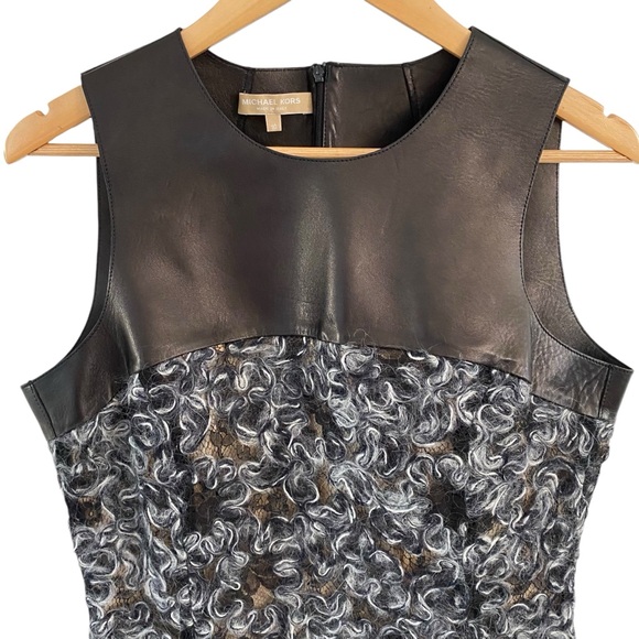 Michael Kors Italian Dress Wool Swirls Over Black Lace Silk Lining Leather Upper - Picture 3 of 14